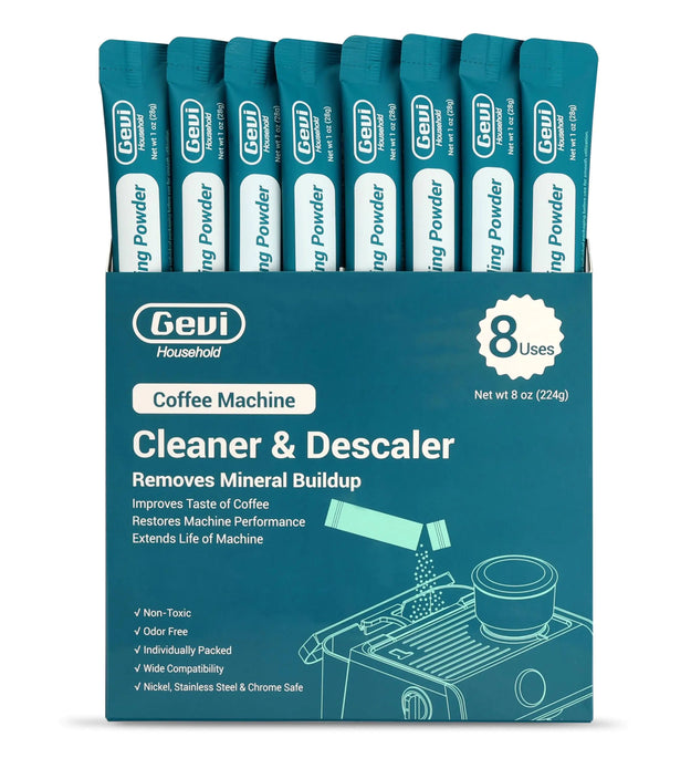 Gevi Household Coffee Maker Cleaner Espresso Machine Cleaner Powder - 8 Use & Individually Packed for Each Use | Organic Citric Acid Cleaning Solution Compatible with All Major Brands
