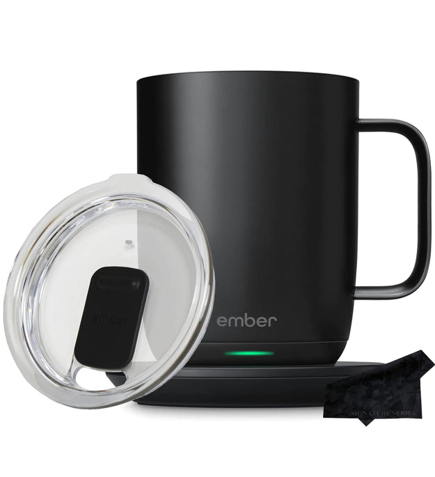 Ember Temperature Control Smart Mug 2 14 oz | App Controlled Heated Coffee Cup | Double your battery life when you pair Ember Mug with an Ember Sliding Lid | Signature Series Cloth