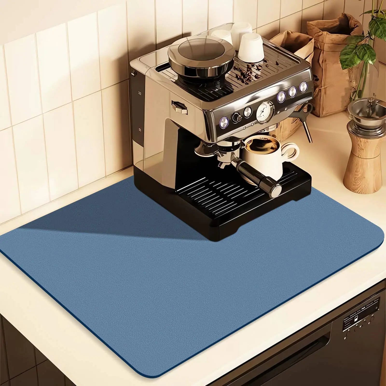 Coffee Mat for Countertops Coffee Bar Accessories Fit Under Coffee Maker Espresso Machine Absorbent Hide Stain Rubber Mat for Countertop Dish Drying Mat for Kitchen Counter (Blue 12"x19")