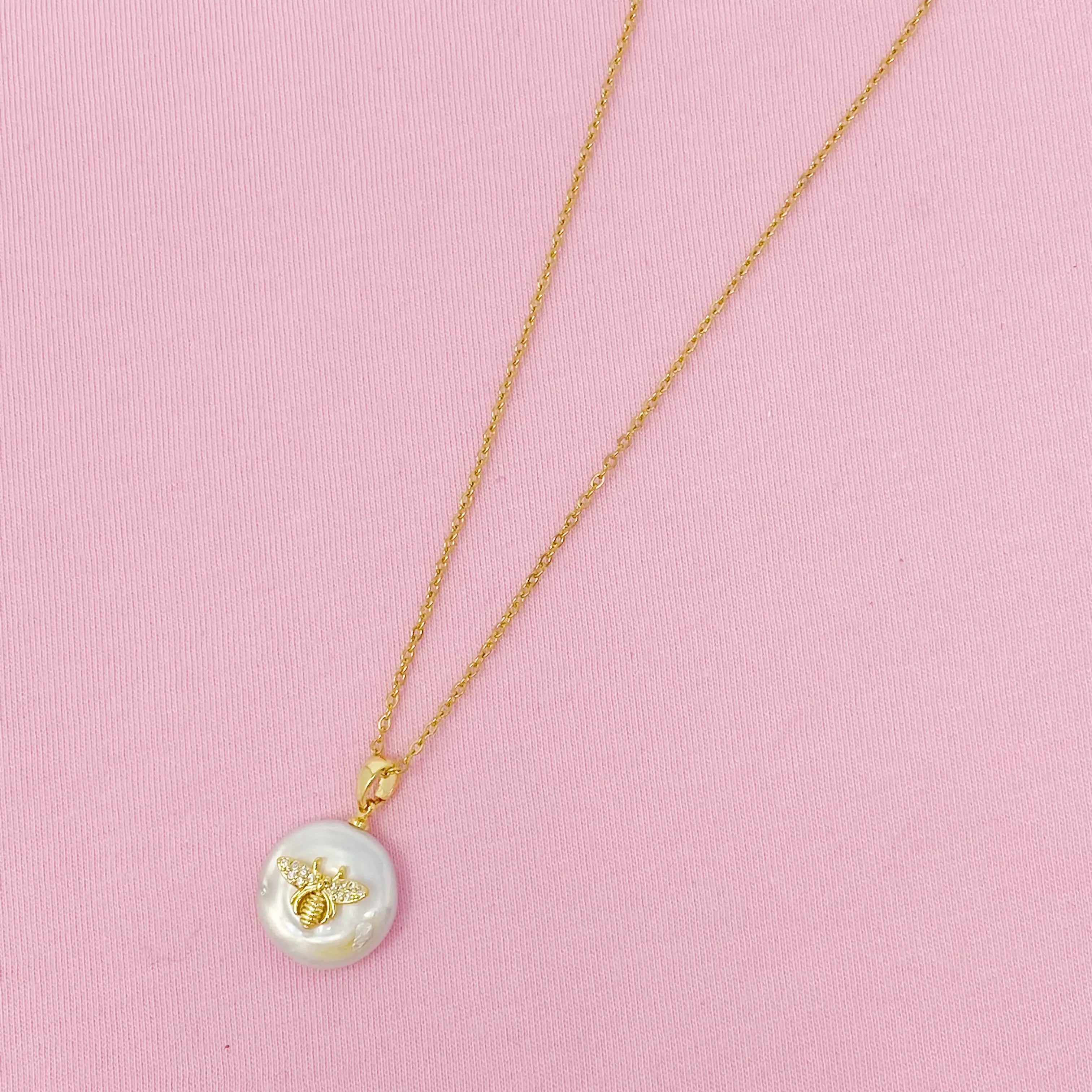 Emily Pearl Bee Necklace