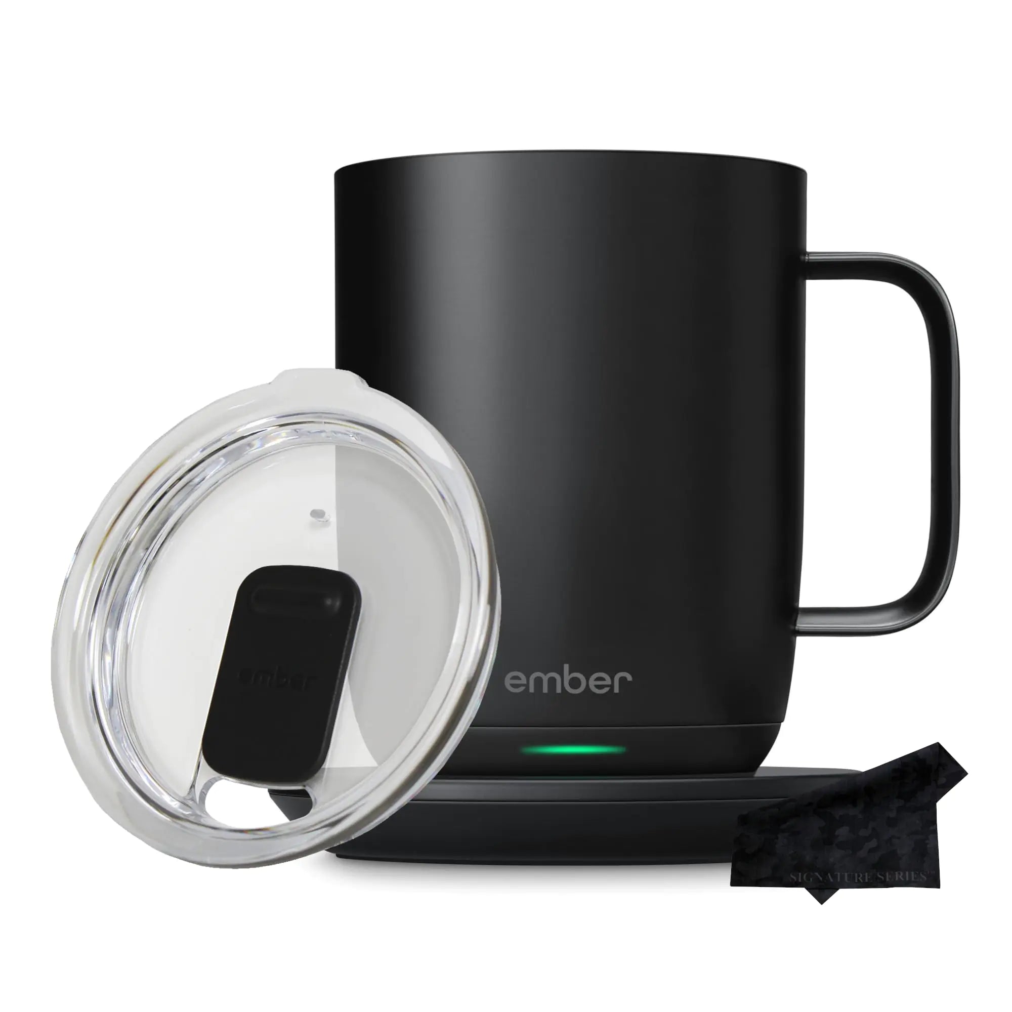 Ember Temperature Control Smart Mug 2 14 oz | App Controlled Heated Coffee Cup | Double your battery life when you pair Ember Mug with an Ember Sliding Lid | Signature Series Cloth