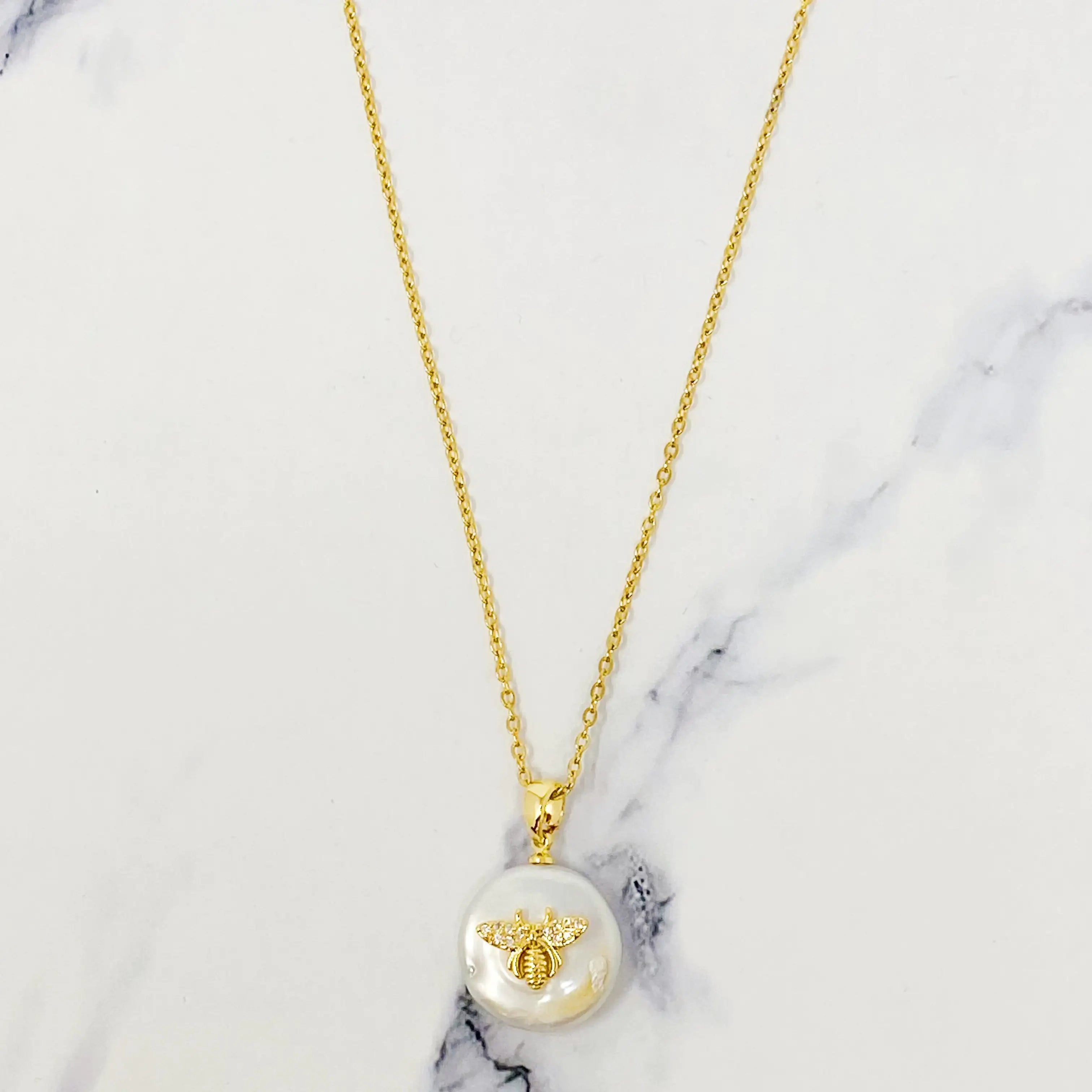 Emily Pearl Bee Necklace